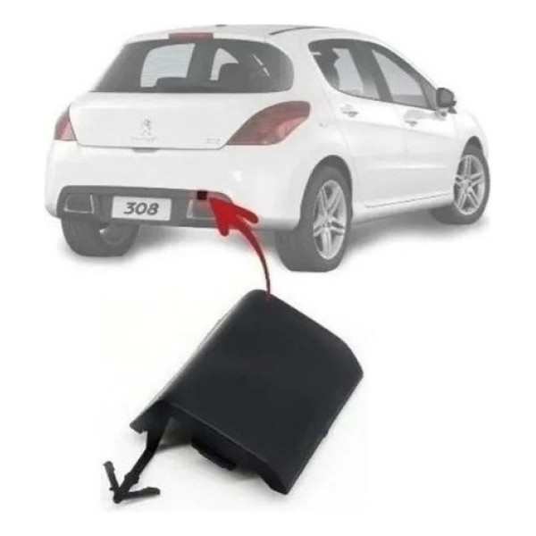 Tampa Reboque Parachoque Traseiro Peugeot 308 2012 A 2015 Preto
