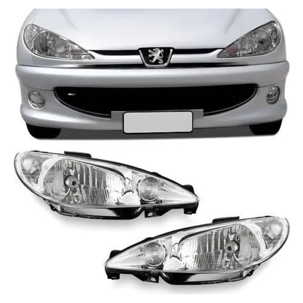 Par Farol Peugeot 206 2004 A 2011 Cromado Foco Simples Novo Ambos Lados